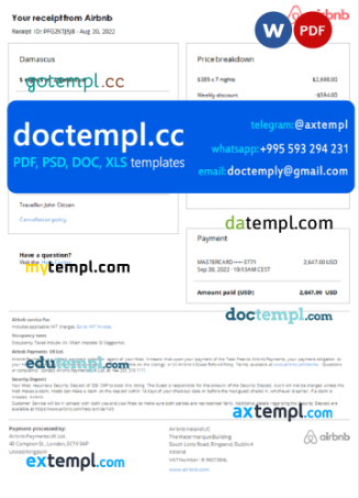 Syria Airbnb booking confirmation Word and PDF template