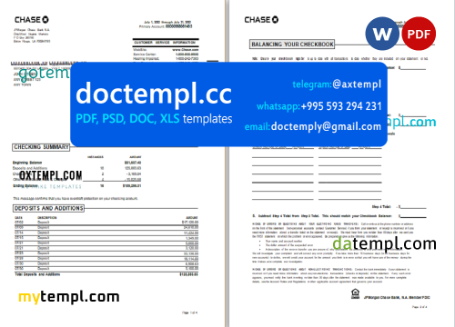 USA Chase bank statement Word and PDF template, 4 pages