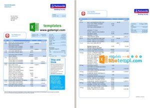 United Kingdom Nationwide bank statement template in .xls and .pdf format (5 pages)