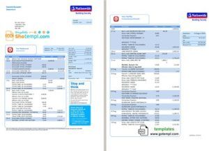 United Kingdom Nationwide bank statement template in .doc and .pdf format (5 pages)