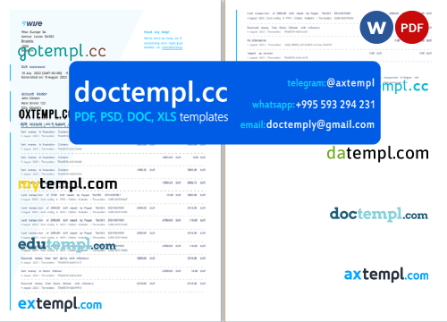 Belgium Wise bank statement Word and PDF template, 2 pages