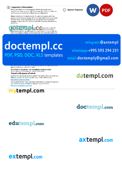 Bahrain hotel booking confirmation Word and PDF template, 2 pages - Image 2