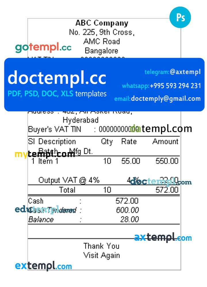 ABC Company cash receipt PSD template