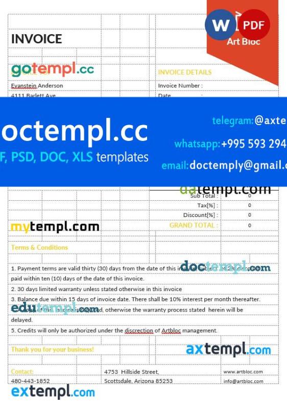 Art Director Invoice template in word and pdf format