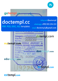 Brunei stamp tourist visa PSD template