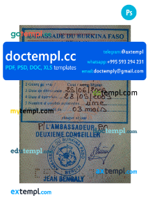 Burkina Faso stamp tourist visa PSD template
