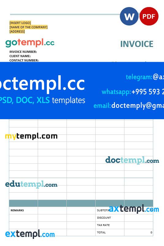 Blank Software Invoice template in word and pdf format