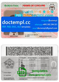 Burkina Faso driving license template in PSD format, fully editable