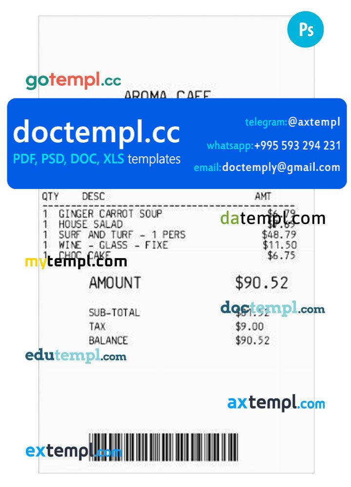 CAFE payment check PSD template