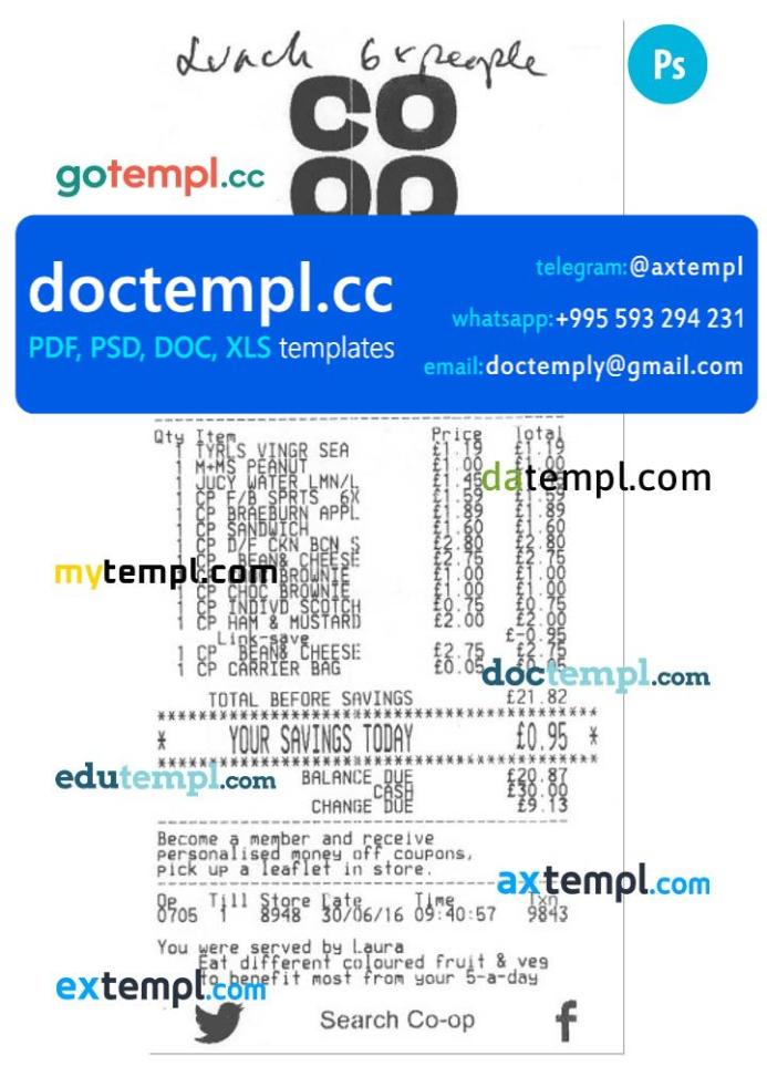 CO-OPERATIVE GROUP LIMITED payment check PSD template