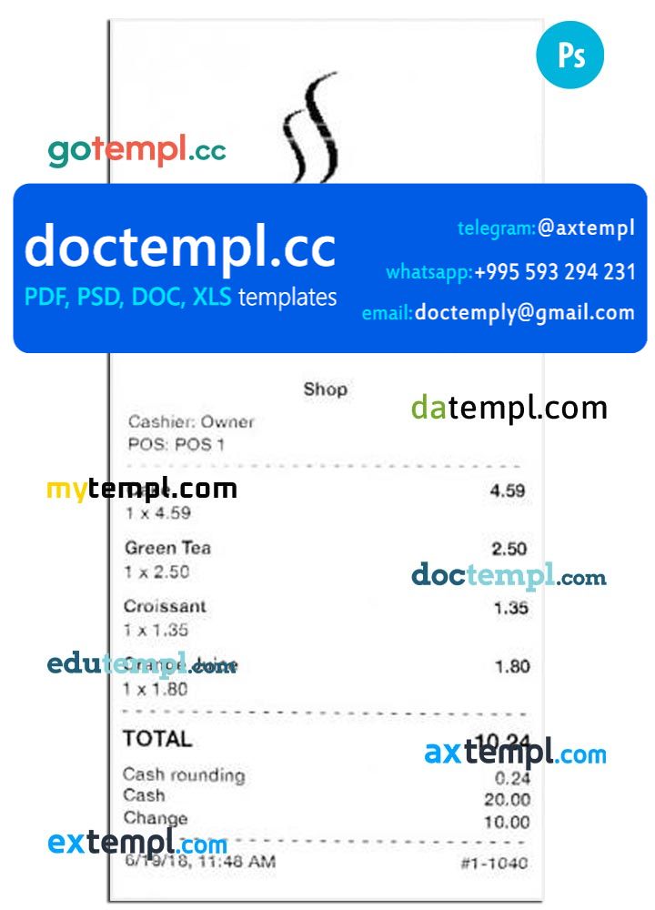 COFFEE SHOP payment check PSD template