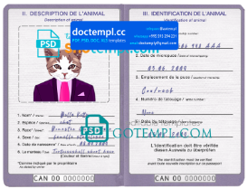 Canada cat (animal, pet) passport template in PSD format, fully editable