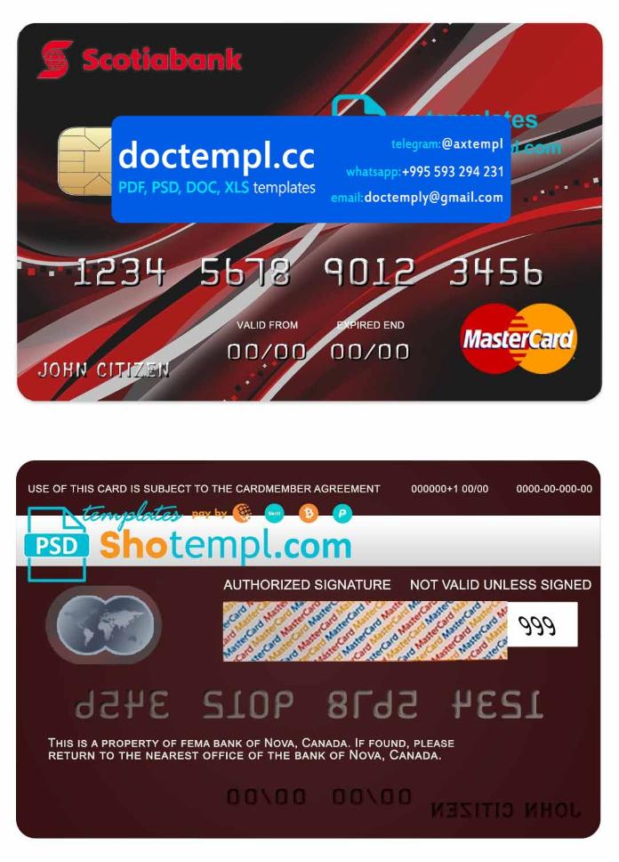 Canada Nova bank mastercard credit card template in PSD format, fully ...
