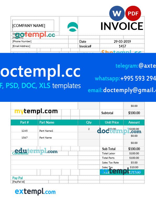 Car Repair Invoice Template Pdf