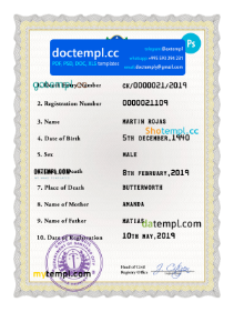 Chile vital record death certificate PSD template