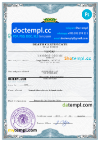 Congo vital record death certificate PSD template