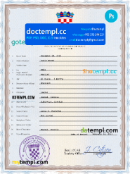 Croatia death certificate PSD template, completely editable