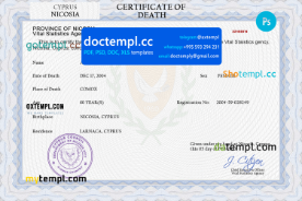 Cyprus vital record death certificate PSD template