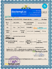 Dominica vital record death certificate PSD template, completely editable