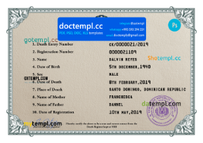 Dominican Republic vital record death certificate PSD template