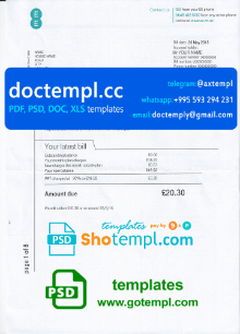 United Kingdom EE phone utility bill template, fully editable in PSD format