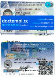 El Salvador driving license PSD template, completely editable