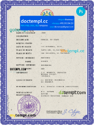 El Salvador vital record death certificate PSD template
