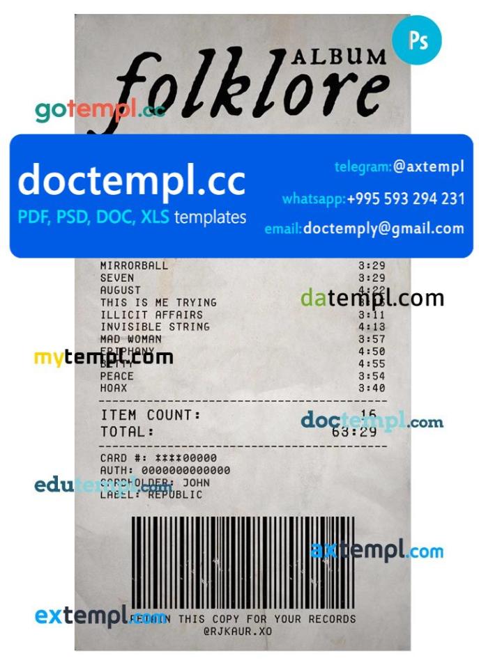 FOLKLORE ALBUM payment check PSD template