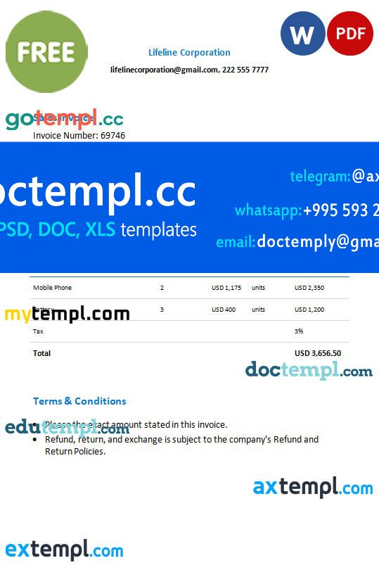 Free Sales Invoice template in word and pdf format