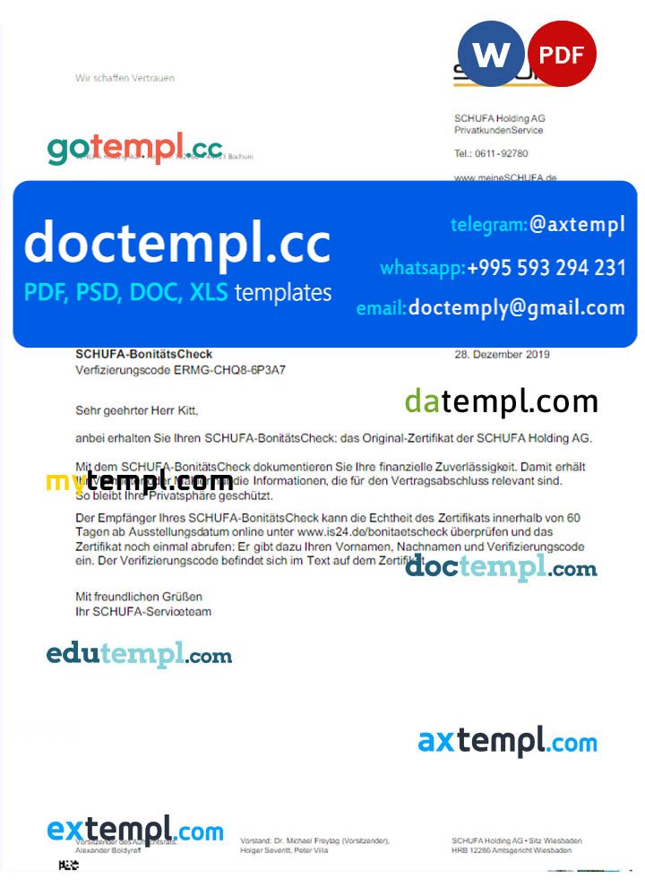 Germany Schufa utility bill Word and PDF template