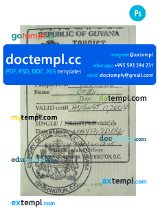 Guyana stamp tourist visa PSD template