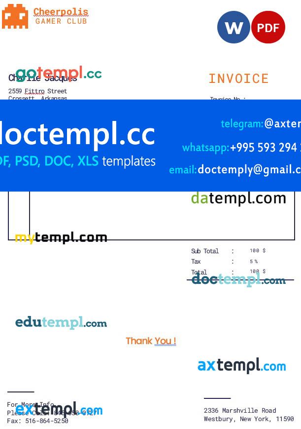 Game Invoice Gaming Company Invoice template in word and pdf format