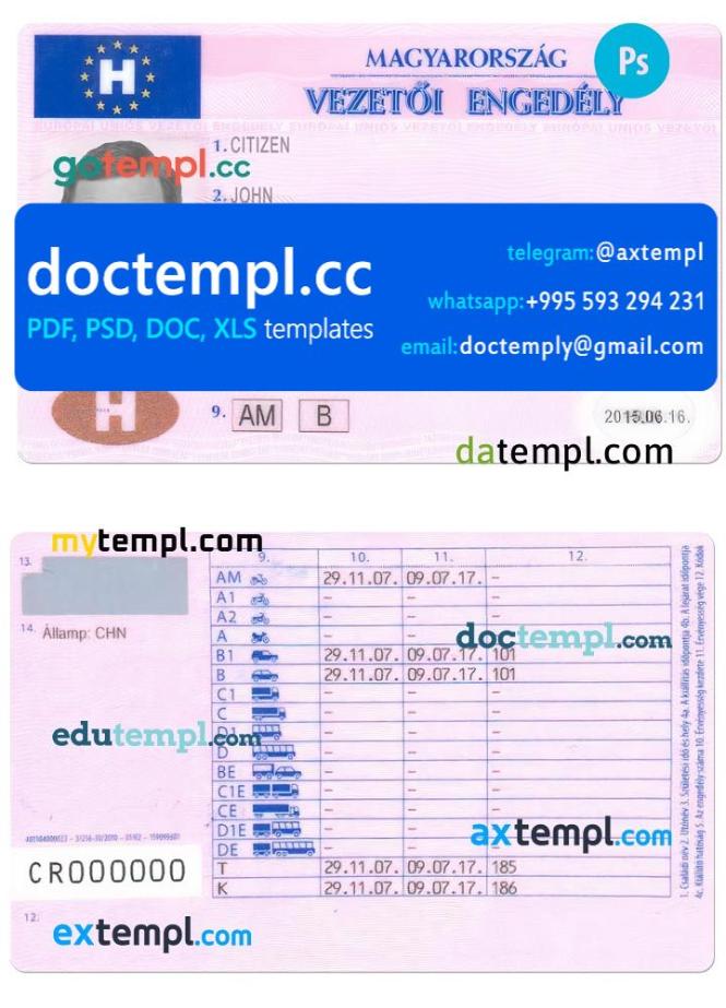 Hungary driving license template in PSD format, fully editable