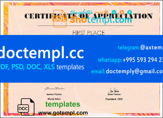 USA Art certificate template in Word and PDF format