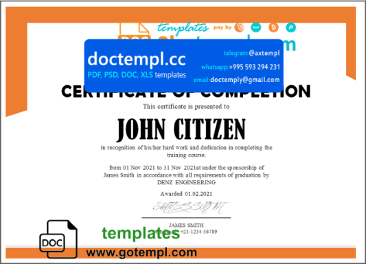 USA Denz Engineering Internship Certificate template in Word and PDF format