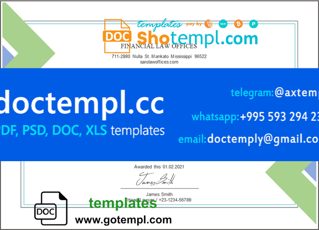 USA Law Internship certificate template in Word and PDF format