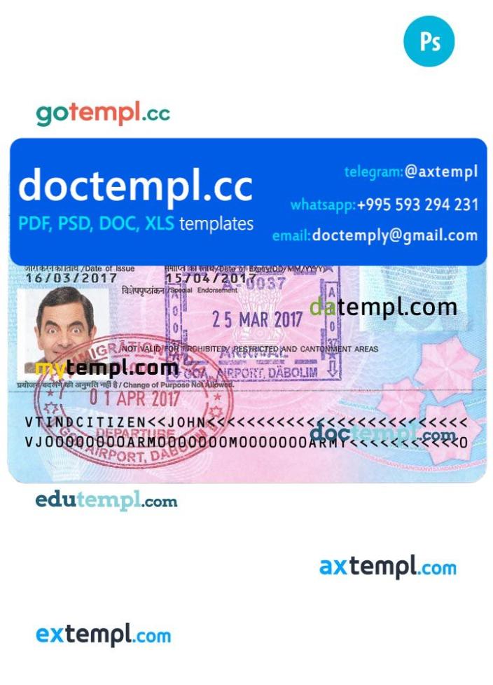 India travel visa PSD template, version 2