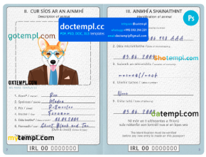 Ireland dog (animal, pet) passport template, fully editable