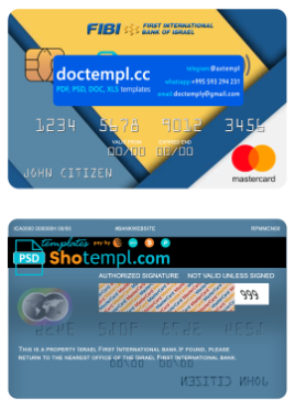 Israel First International bank mastercard, fully editable template in PSD format