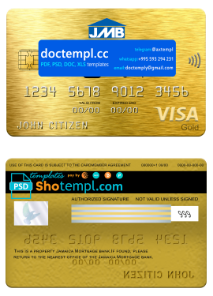 Jamaica Mortgage bank visa gold card, fully editable template in PSD format