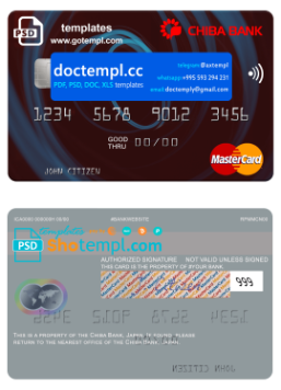 Japan Chiba Bank mastercard fully editable template in PSD format