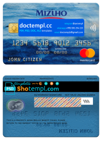Japan Mizuho bank mastercard, fully editable template in PSD format