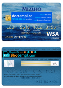 Japan Mizuho bank visa classic card, fully editable template in PSD format