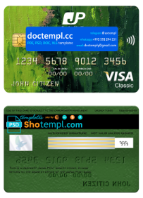 Japan Post bank visa classic card, fully editable template in PSD format