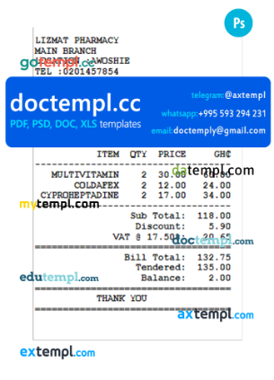 LIZMAT PHARMACY receipt PSD template
