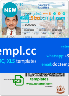 USA Maine state driving license template in PSD format, with all fonts