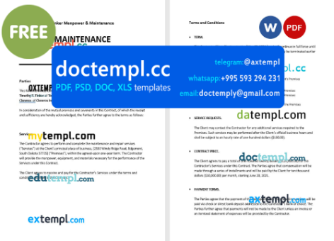 Maintenance contract template, Word and PDF format
