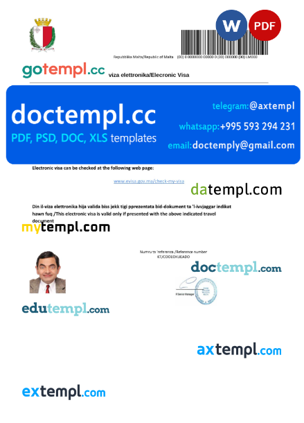 Malta e-visa Word and PDF template, fully editable