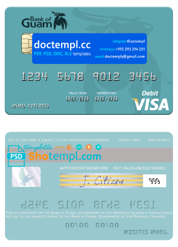 Marshall Islands Bank of Guam visa card fully editable template in PSD