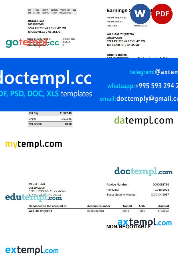 Mobile INK earnings statement Word and PDF template